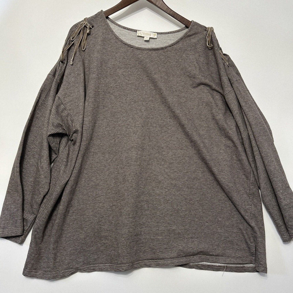 Suzanne Betro Long Sleeve Top Size 4X‎ Velvet Lace Shoulder Brown Casual Comfort